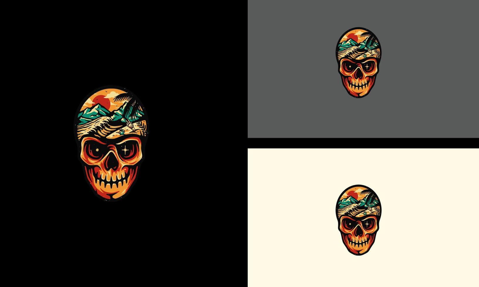 cráneo de cabeza y diseño de mascota de ilustración de vector de palma