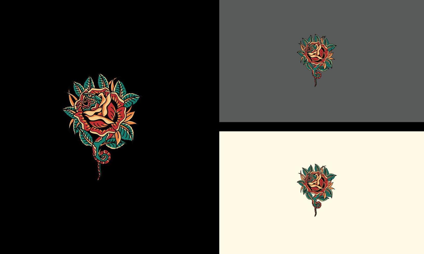 diseño de ilustraciones vectoriales de flores rojas y rey cobra vector