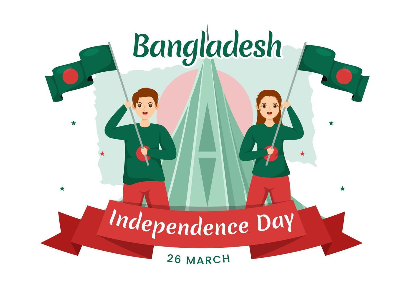 Happy Independence Day of Bangladesh on March 26th Illustration with Waving Flag and Victory Holiday in Flat Hand Drawn for Landing Page Templates vector