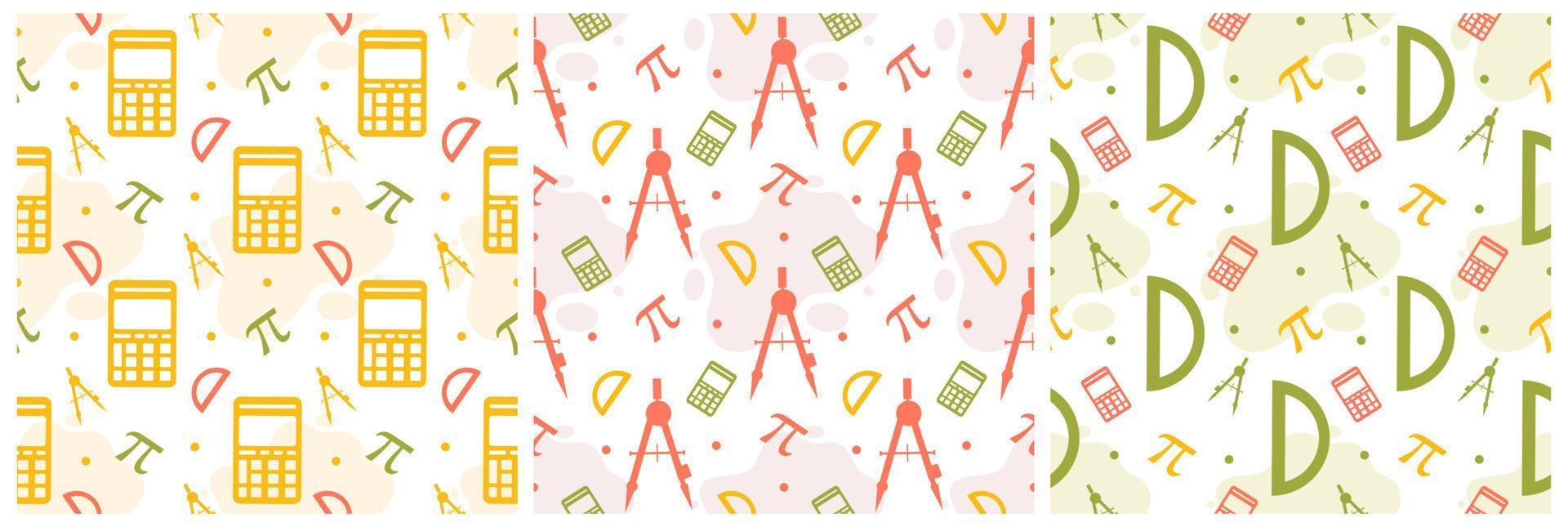 Set of Pi Day Seamless Pattern Design with Mathematical Constants or Baked Pie in Template Hand Drawn Cartoon Flat Illustration vector