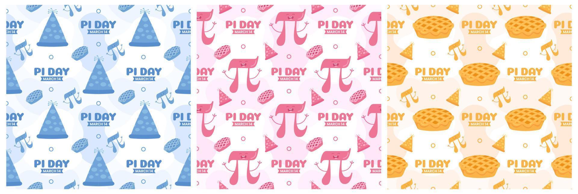 Set of Pi Day Seamless Pattern Design with Mathematical Constants or Baked Pie in Template Hand Drawn Cartoon Flat Illustration vector