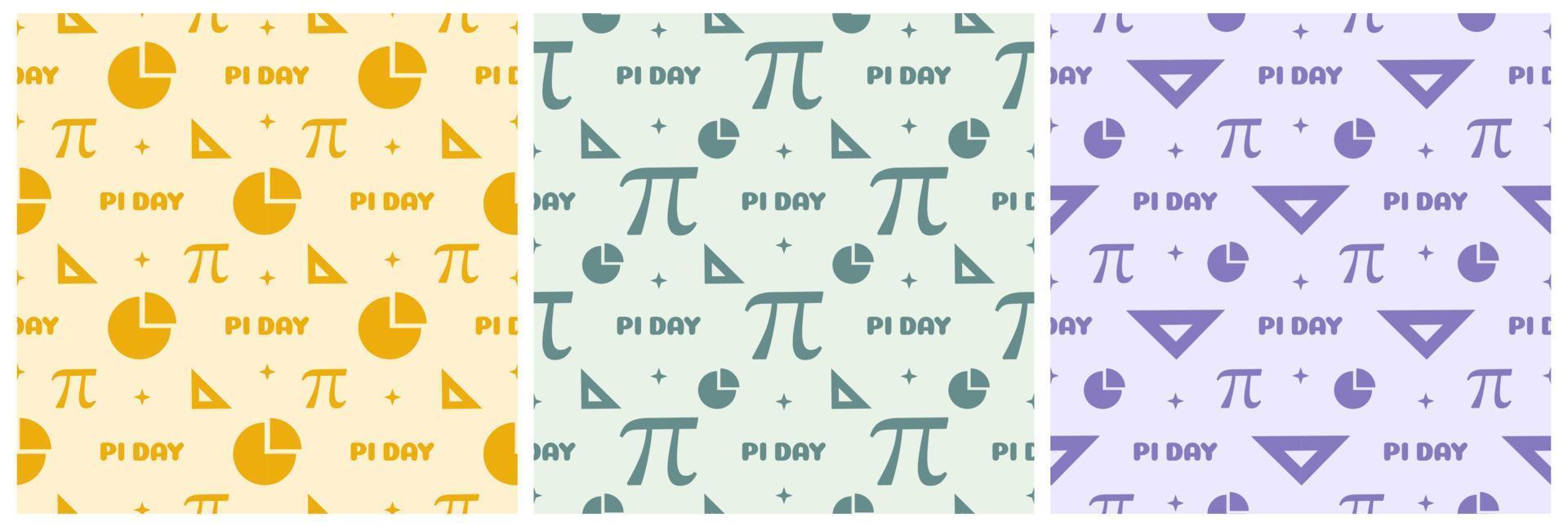 Set of Pi Day Seamless Pattern Design with Mathematical Constants or Baked Pie in Template Hand Drawn Cartoon Flat Illustration vector