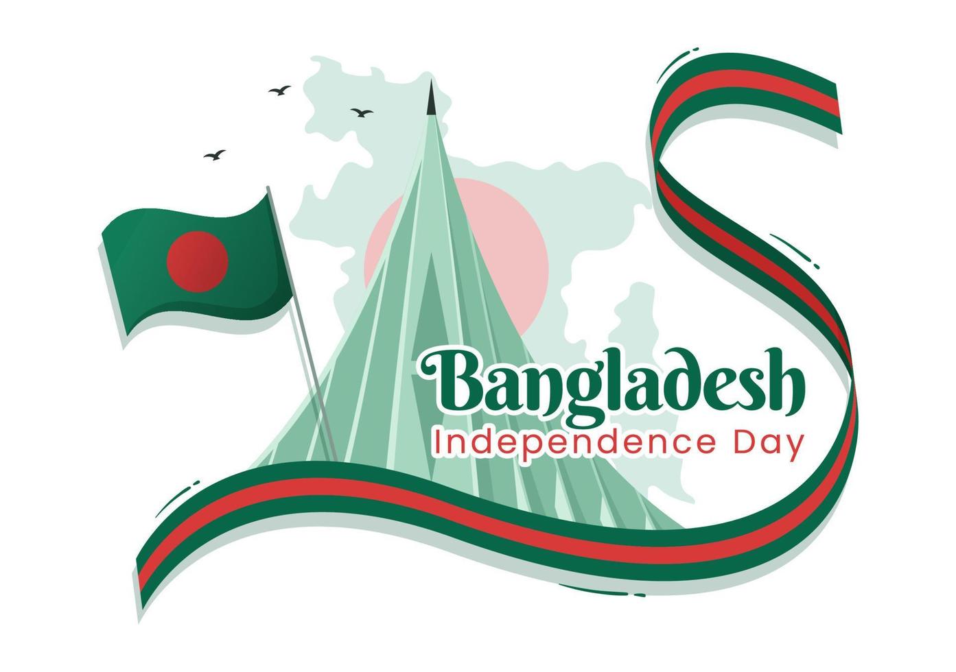 feliz día de la independencia de bangladesh el 26 de marzo ilustración con bandera ondeante y festividad de la victoria en mano plana dibujada para plantillas de página de destino vector
