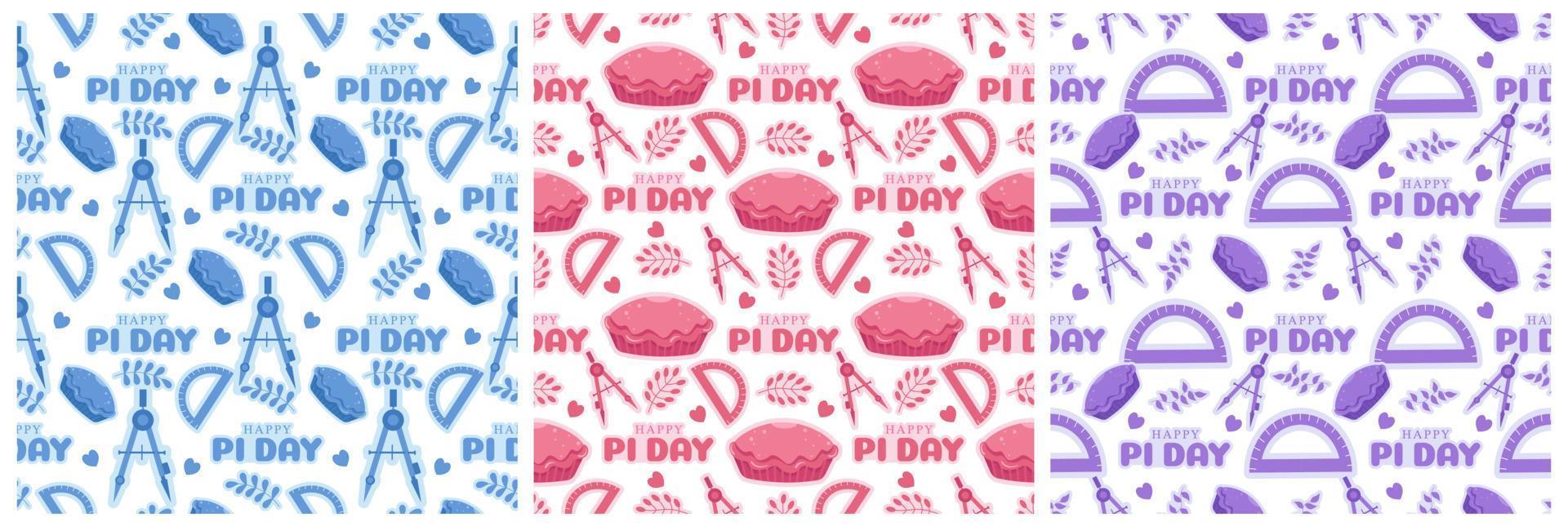 Set of Pi Day Seamless Pattern Design with Mathematical Constants or Baked Pie in Template Hand Drawn Cartoon Flat Illustration vector