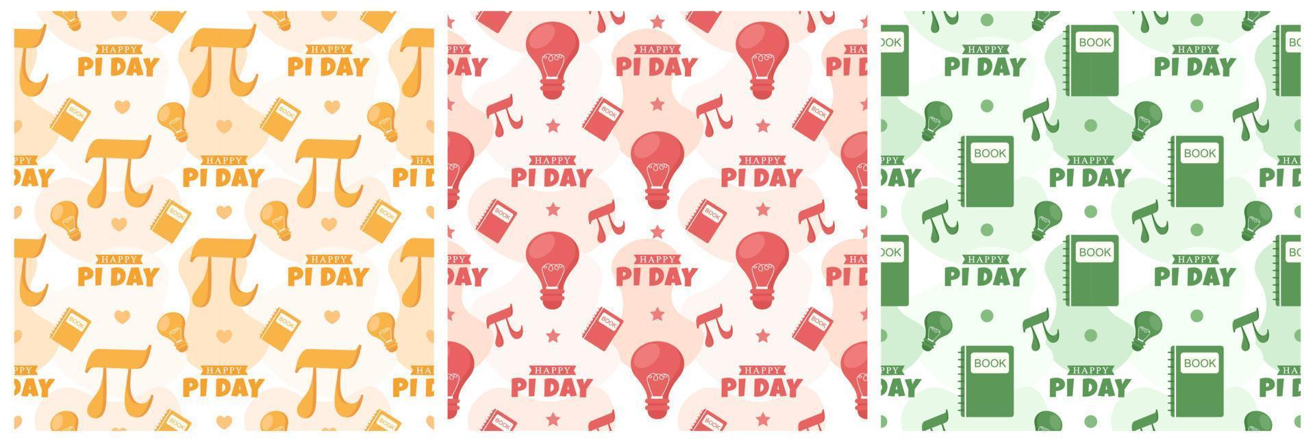 Set of Pi Day Seamless Pattern Design with Mathematical Constants or Baked Pie in Template Hand Drawn Cartoon Flat Illustration vector
