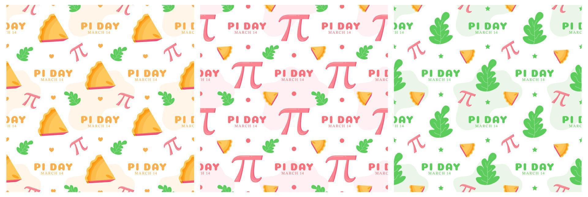 Set of Pi Day Seamless Pattern Design with Mathematical Constants or Baked Pie in Template Hand Drawn Cartoon Flat Illustration vector
