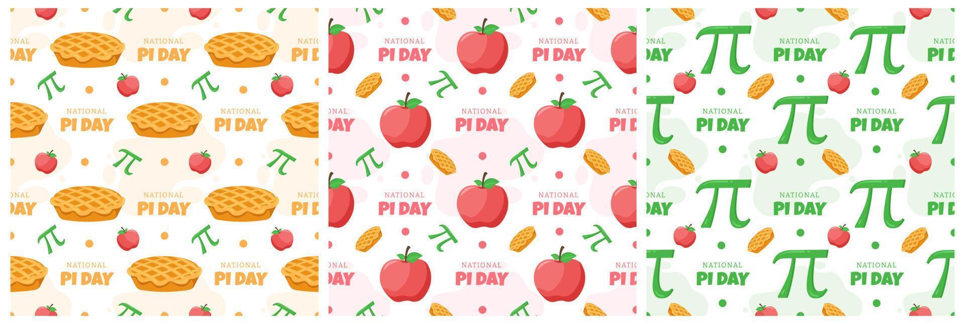 Set of Pi Day Seamless Pattern Design with Mathematical Constants or Baked Pie in Template Hand Drawn Cartoon Flat Illustration vector