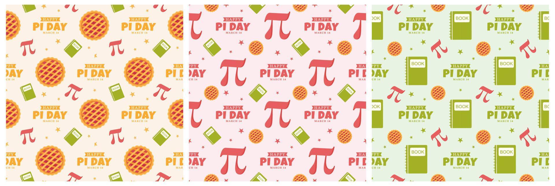 Set of Pi Day Seamless Pattern Design with Mathematical Constants or Baked Pie in Template Hand Drawn Cartoon Flat Illustration vector