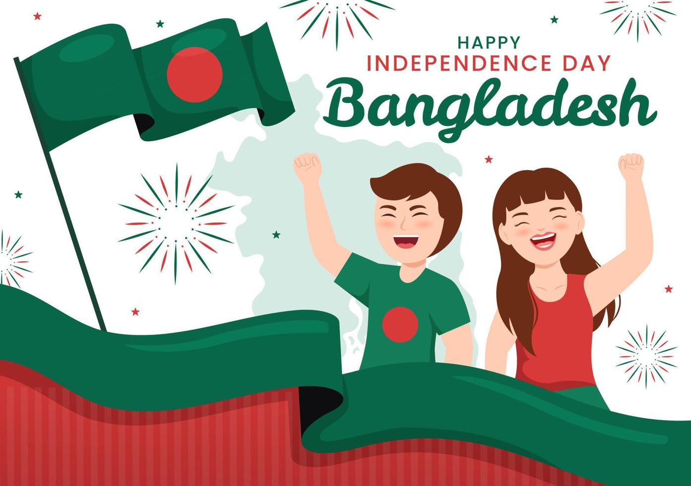 Happy Independence Day of Bangladesh on March 26th Illustration with Waving Flag and Victory Holiday in Flat Hand Drawn for Landing Page Templates vector