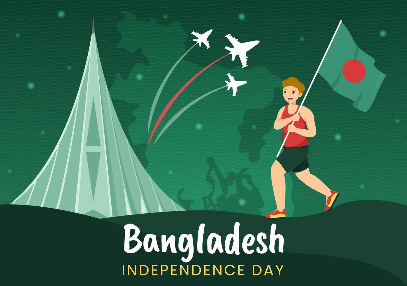 feliz día de la independencia de bangladesh el 26 de marzo ilustración con bandera ondeante y festividad de la victoria en mano plana dibujada para plantillas de página de inicio vector