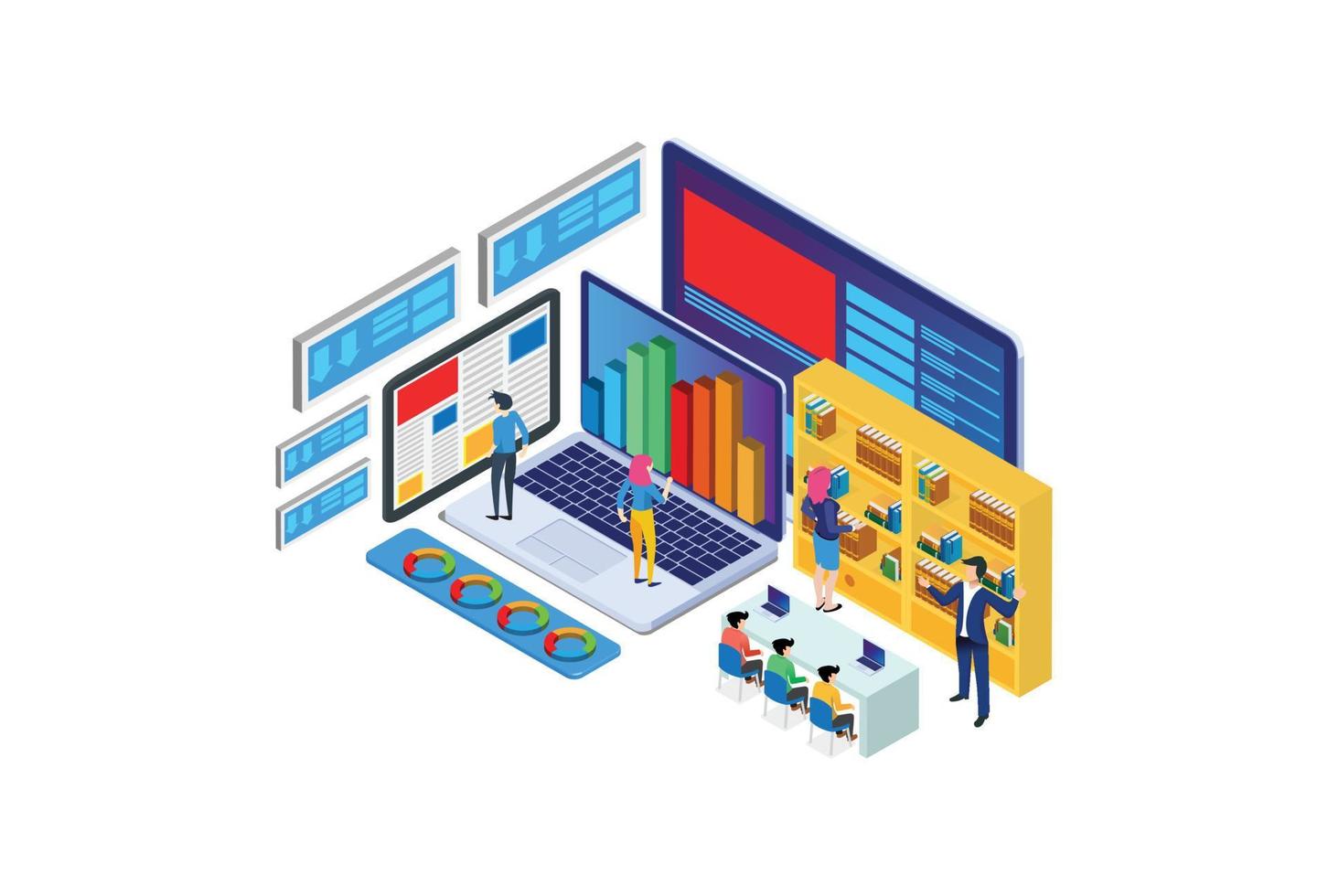Modern Isometric Digital Library Illustration, Web Banners, Suitable for Diagrams, Infographics, Book Illustration, Game Asset, And Other Graphic Related Assets vector