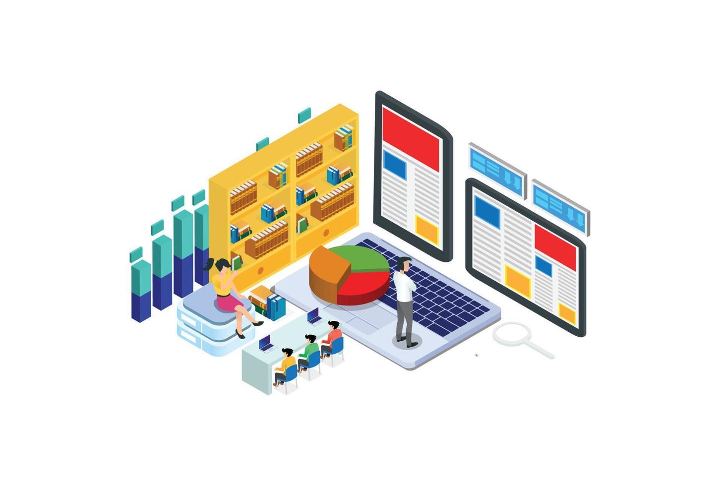 Modern Isometric Cloud Dictionary, library of encyclopedia or web archive. Technology and literature, digital culture on media library. Suitable for Diagrams, And Other Graphic Related Assets vector