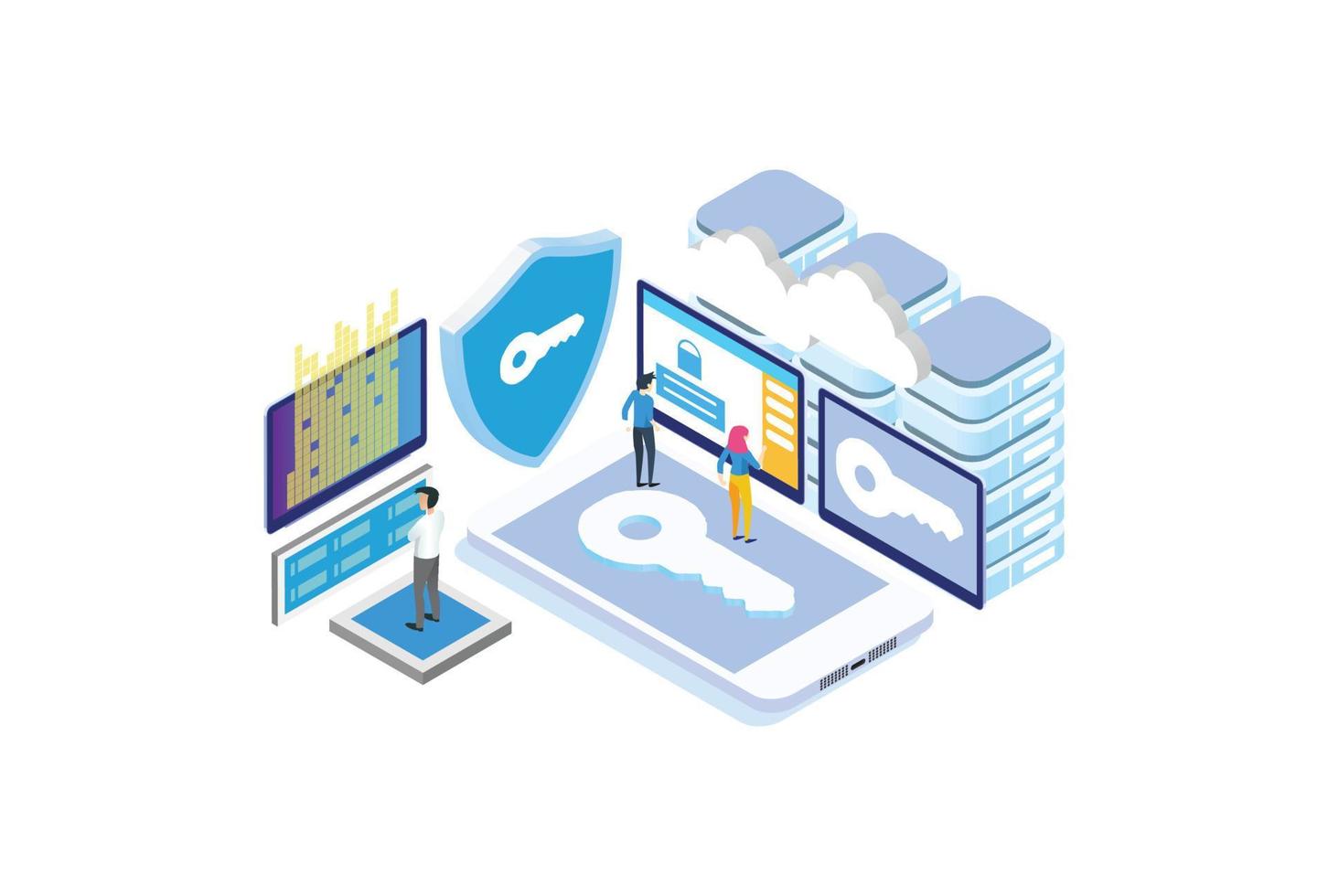 Modern Isometric Data Protection Illustration, Web Banners, Suitable for Diagrams, Infographics, Book Illustration, Game Asset, And Other Graphic Related Assets vector