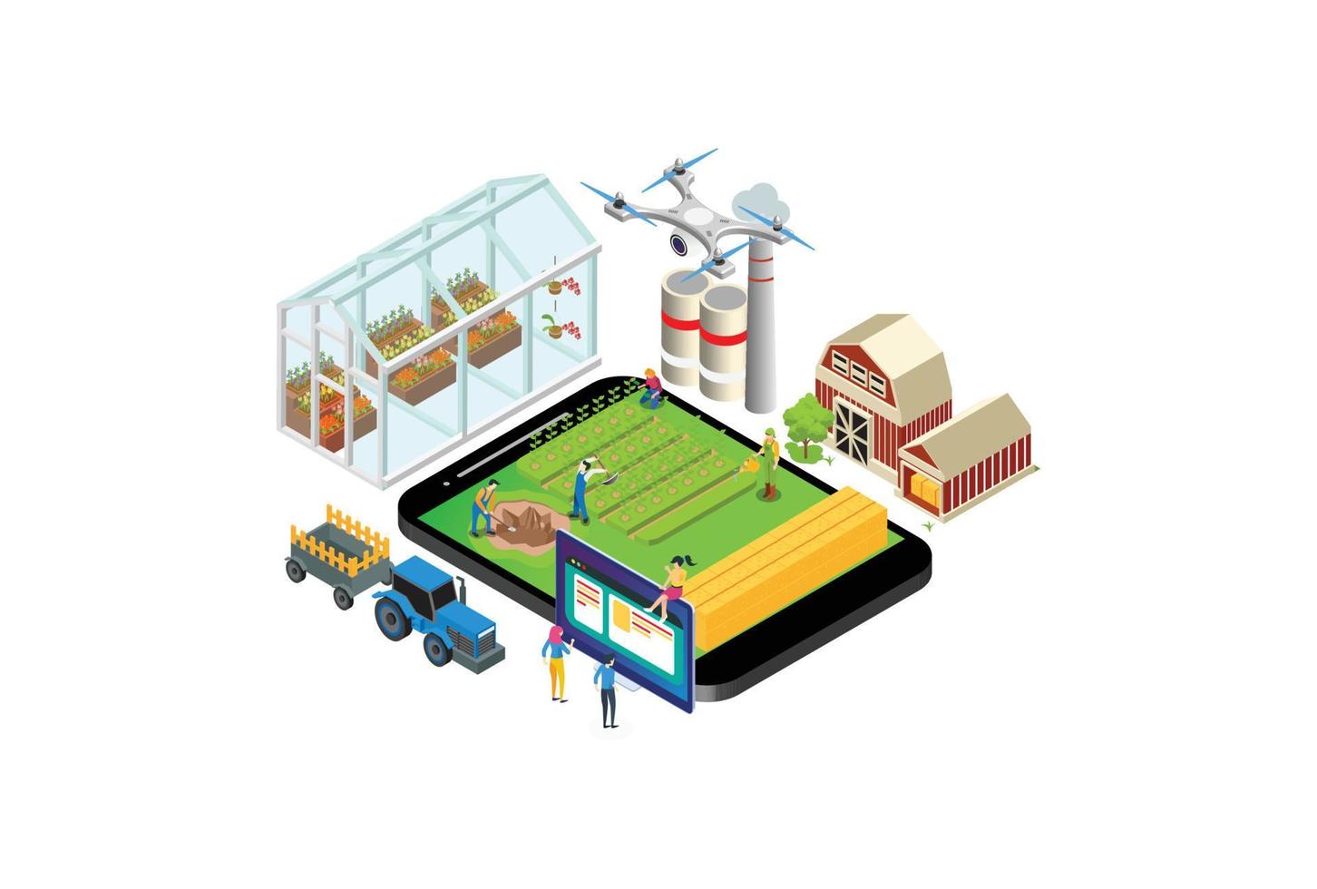 Modern Isometric Farming Technology Monitoring Illustration, Web Banners, Suitable for Diagrams, Infographics, Book Illustration, Game Asset, And Other Graphic Related Assets vector