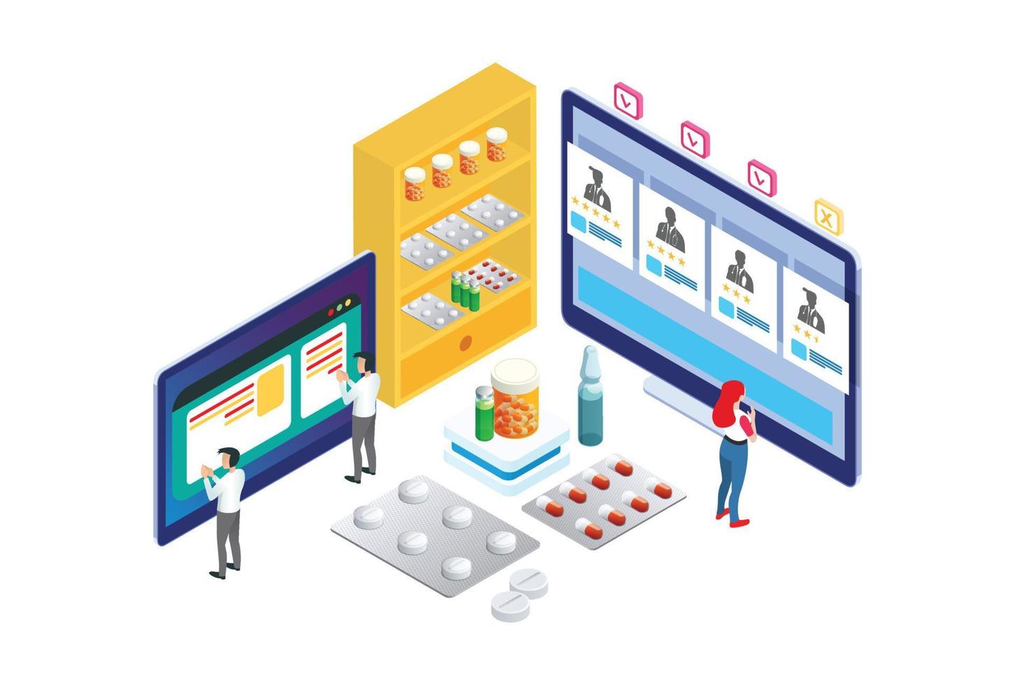 Modern Isometric Find Your Doctor Illustration, Web Banners, Suitable for Diagrams, Infographics, Book Illustration, Game Asset, And Other Graphic Related Assets vector