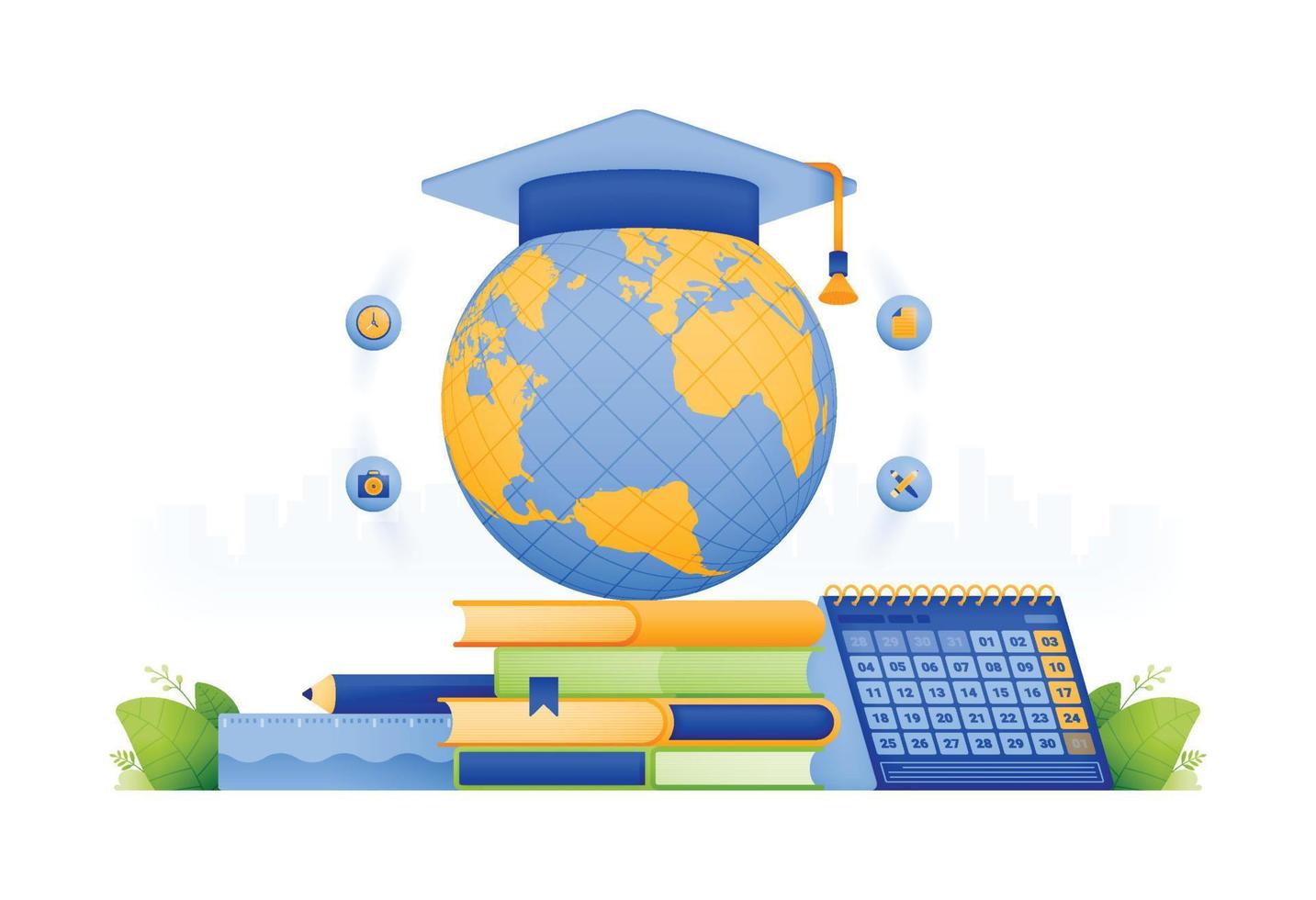 illustration design of educational scholarships with international funding. tuition aid registration schedule for student merit. can be used for website, advertisement, poster, brochure, flyer vector