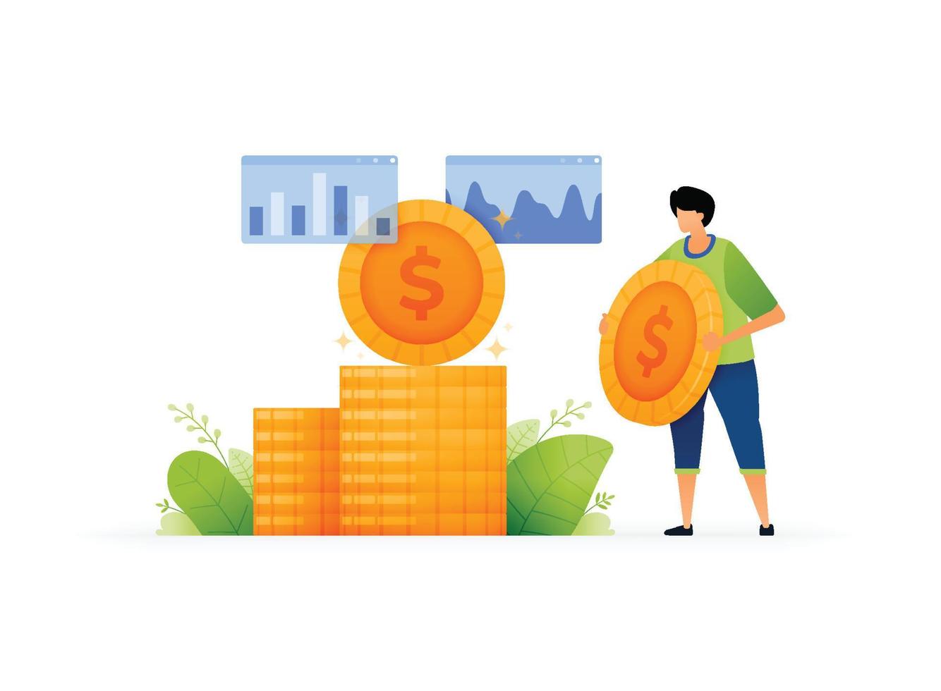 Vector illustration of Building Financial Freedom. Wealth Accumulation for Men. Smart Decisions Strategic Investing for the Future. Can use for ad, poster, campaign, website, apps, social media