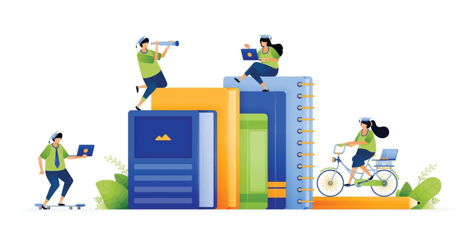 Vector illustration of investing in knowledge. Stacks of books and scholarships. Building a better education future. Growth of educational development. Can use for ad, poster, campaign, website, apps