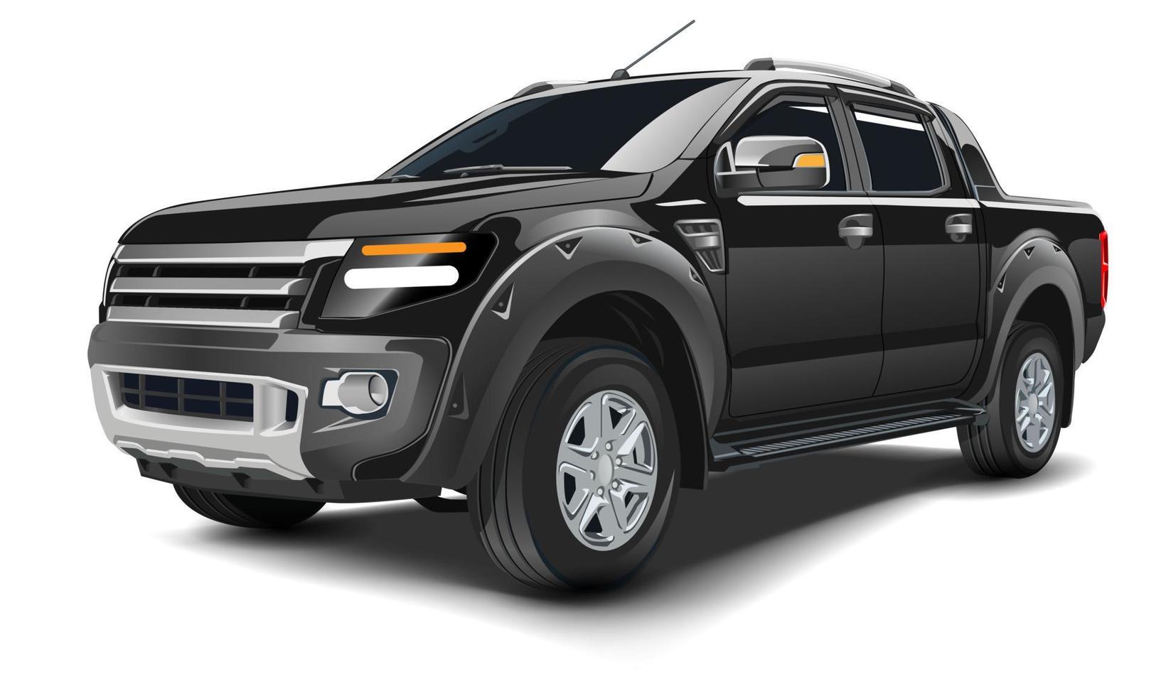 Realistic 3D vector black pickup four doors on white background