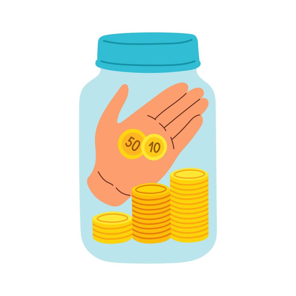 Saving dollar coin in jar. Concept vector. Flat design style vector. Saving money jar. Money Jar. vector