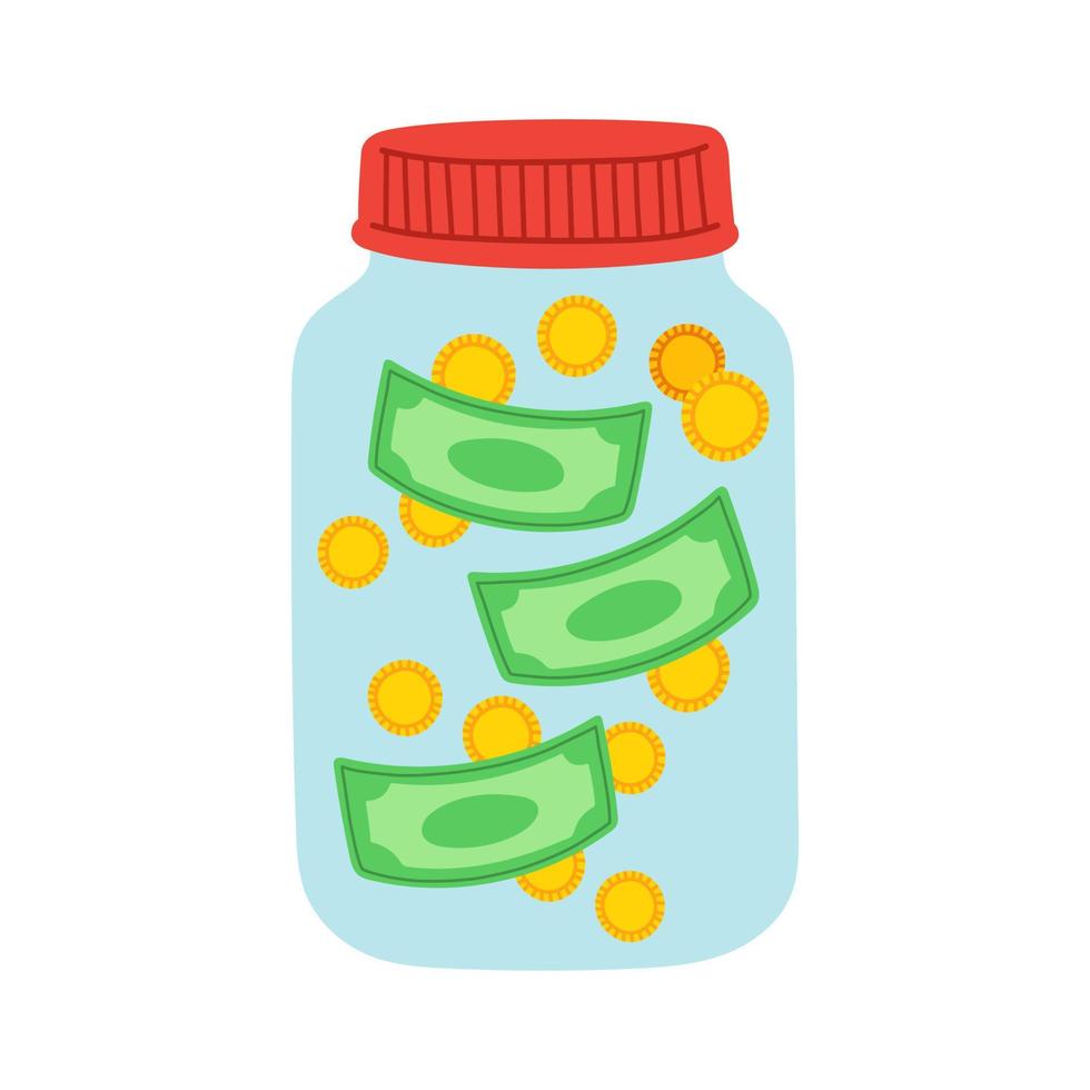 Saving dollar coin in jar. Concept vector. Flat design style vector. Saving money jar. Money Jar. vector