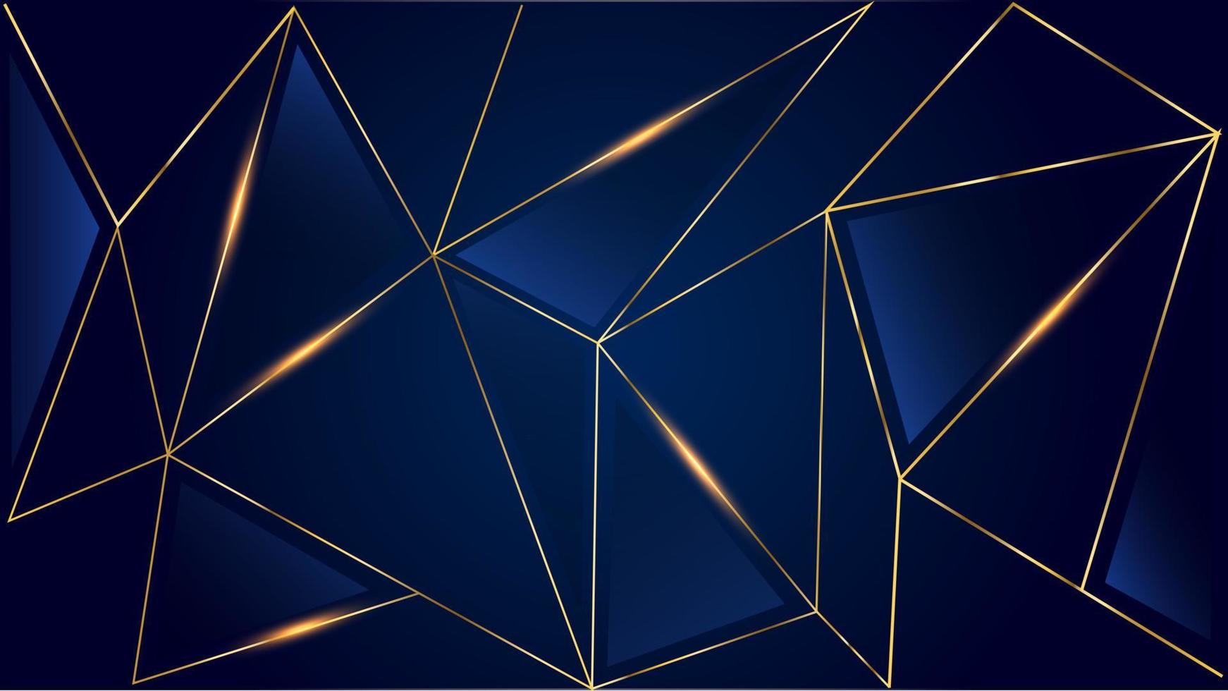 esquina triangular de borde poligonal dorado azul. fondo de gráficos de premios reales. líneas brillantes elegante brillo plantilla moderna. plantilla corporativa premium de lujo. certificado abstracto de forma triangular vector