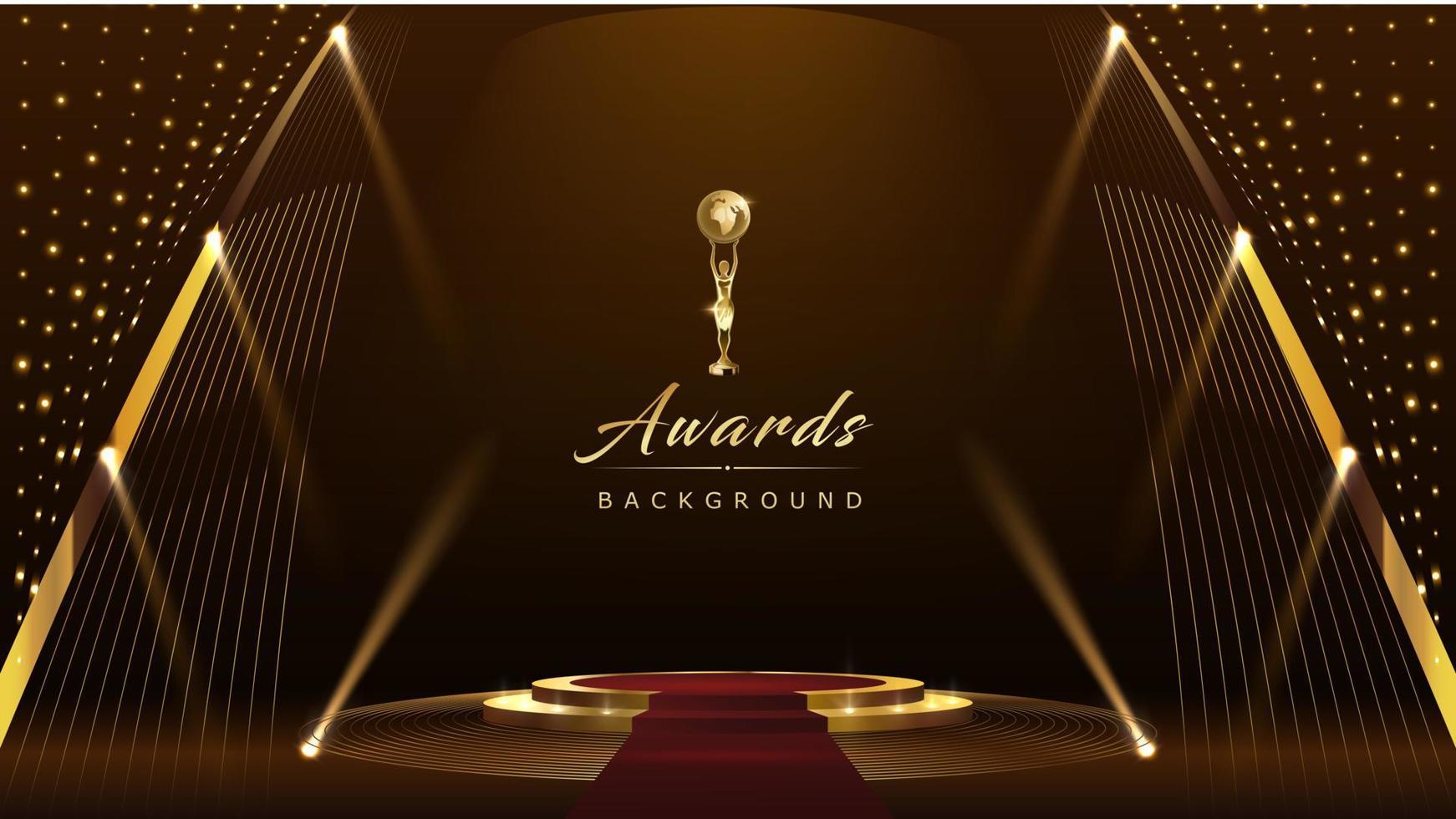 el escenario dorado destaca el fondo de los gráficos de los premios reales. luces elegante brillo plantilla moderna. plantilla corporativa premium de lujo punteada. elegante líneas rápidas resumen trofeo certificado banner dinámico vector