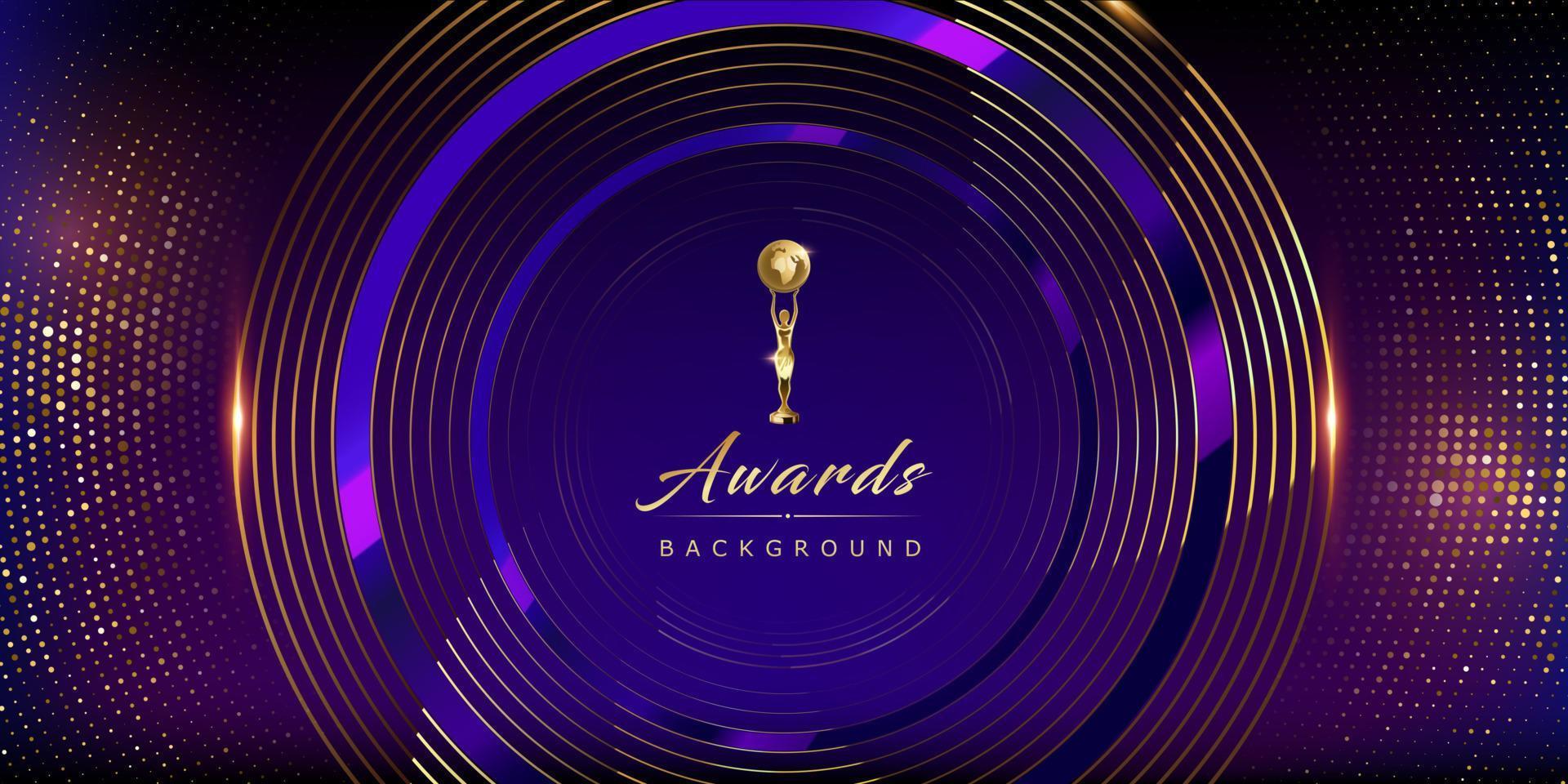 Blue Purple Golden Royal Awards Graphics Background. Center Round Circle ring Elegant Shine Modern Template. Luxury Premium Corporate Template. Abstract Certificate Banner Dynamic Crystal Design. vector