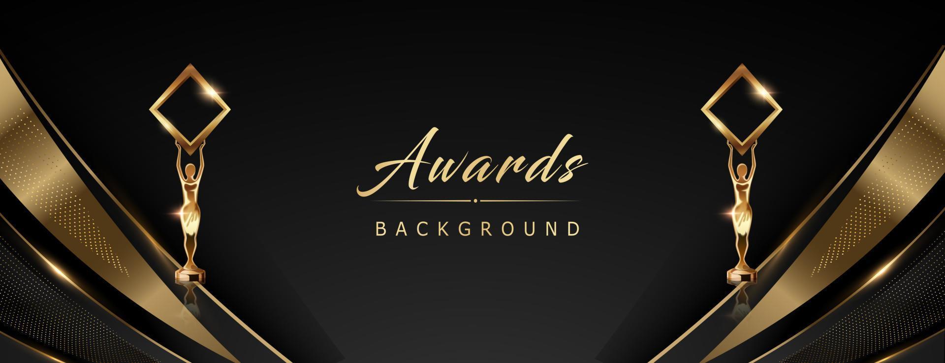 Black Golden Stage Award Background. Side Corner Lines Trophy on Luxury Background. Modern Abstract Design Template. LED Visual Motion Graphics. Wedding Marriage Invitation Poster. vector