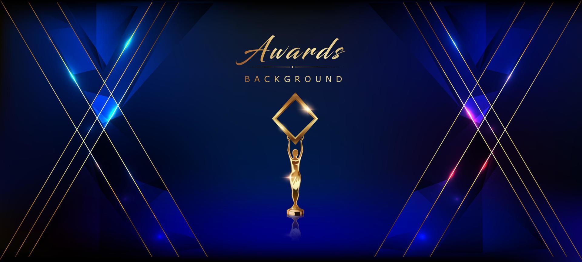 Blue Golden Side Corner Lines Frame Lines Award Background. Trophy on Luxury Background. Modern Abstract Design Template. LED Visual Motion Graphics. Wedding Invitation Poster. Certificate Design. vector