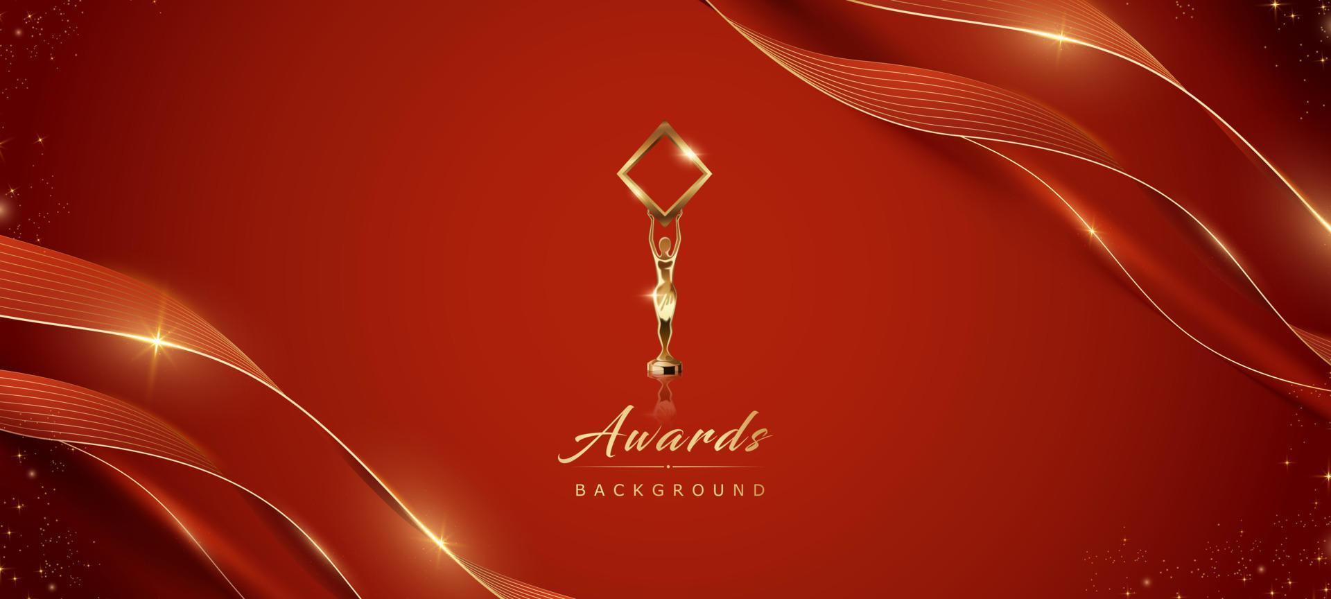 fondo de premio de cinta de esquina de lado dorado granate rojo. trofeo sobre fondo rojo de lujo. plantilla de diseño abstracto moderno. gráficos de movimiento visual led. cartel de invitación de matrimonio de boda. lineas que fluyen vector