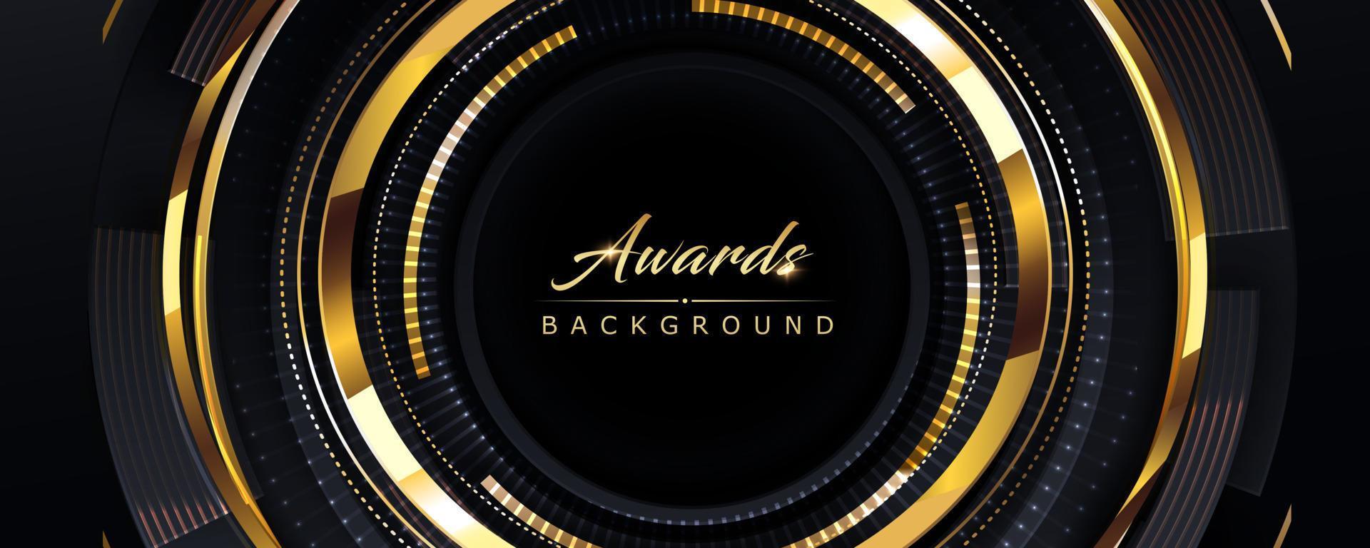 Black and Golden Color Round Ring Circle Award Background. Luxury Background Graphics. Modern Abstract Template. Expensive Analog Time Clock watch. Golden Gradient Tunnel Hud Motion Look Design. vector