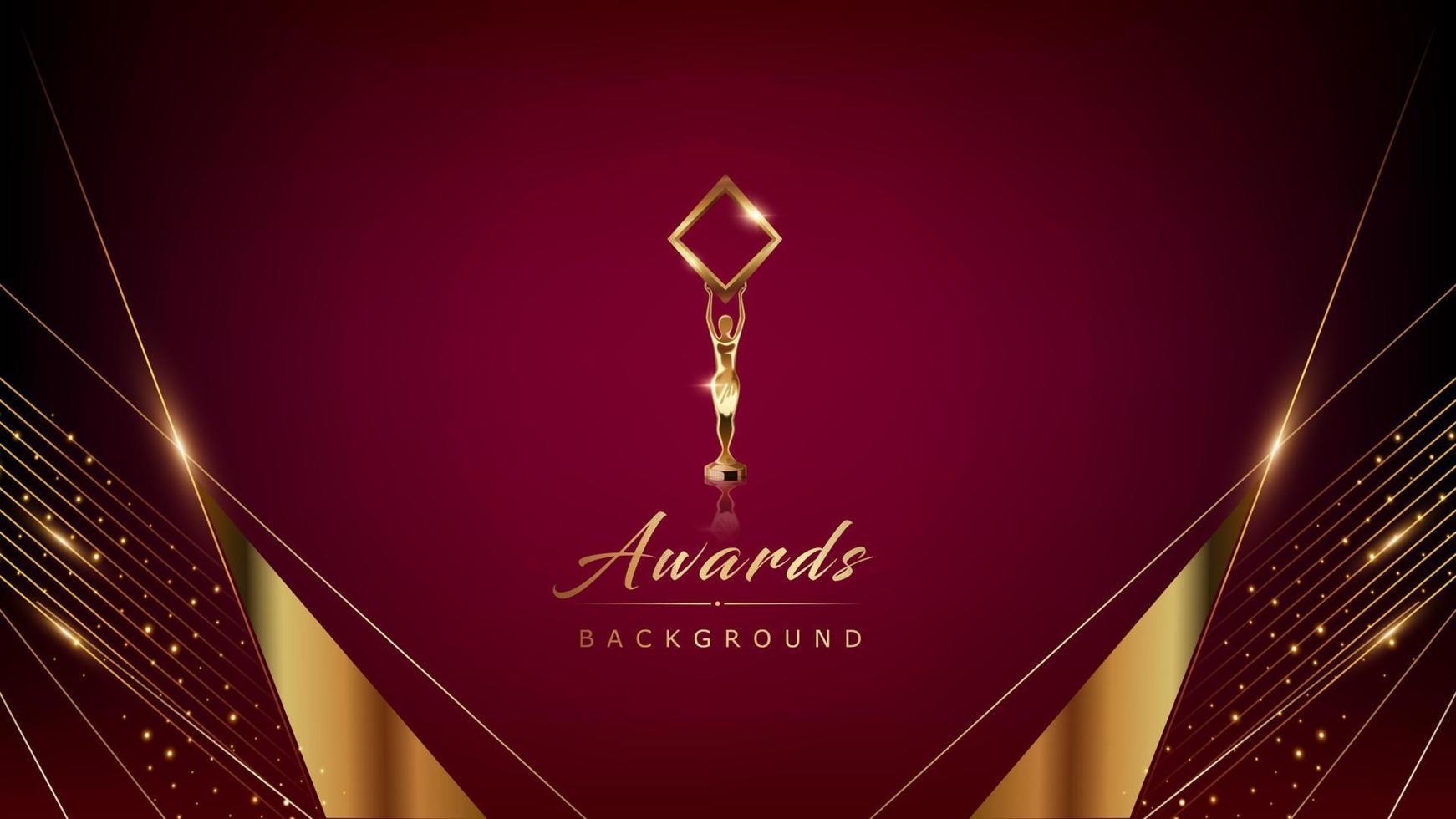 Modern Abstract Dark Red Golden Gold background with diagonal glowing light effect. illustration with trophy. Blue Lights on Graphics. Luxury Graphics. Award Background. Abstract Background. vector