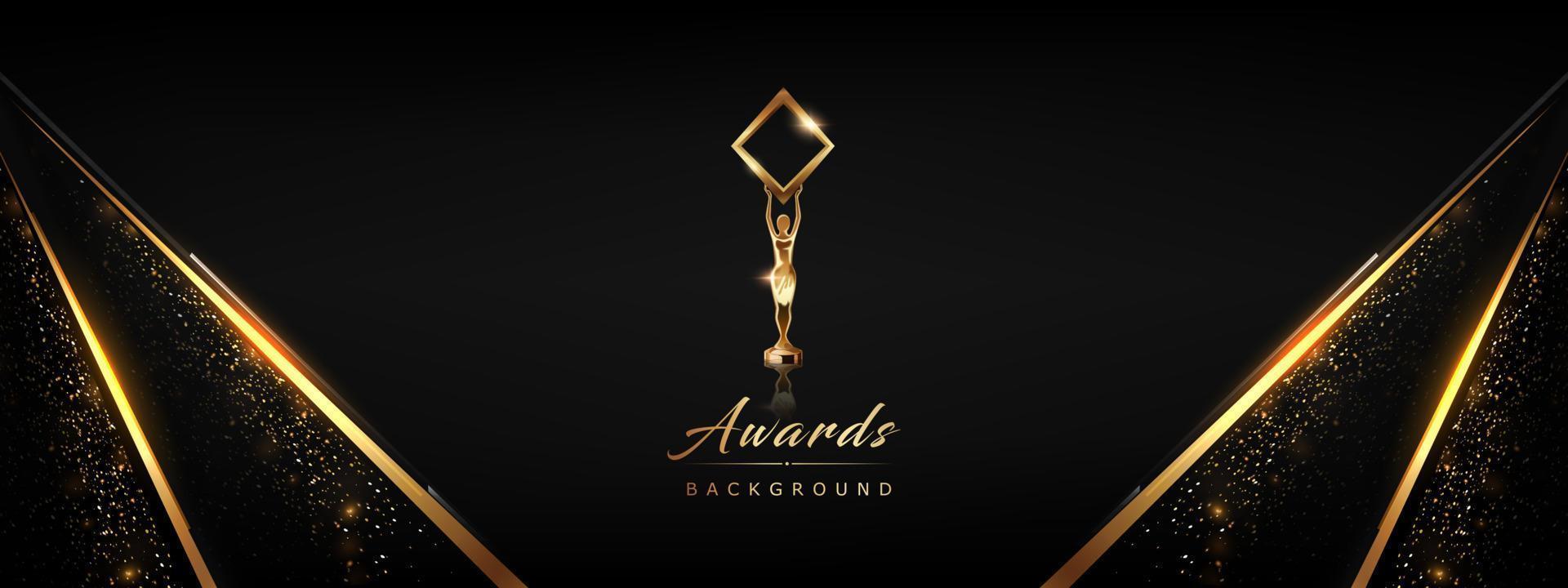 Black Golden Award Background. Jubilee Night Decorative Invitation. Stage platform. Elegant Luxury Side Abstract Shape with Crystal Edge effect. Corporate Entertainment Hollywood Bollywood Night. vector