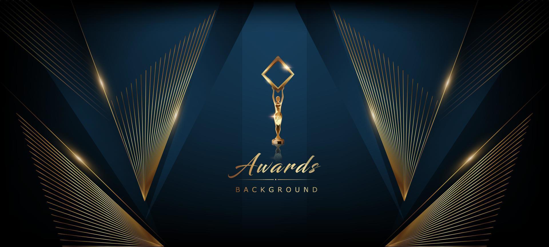 Blue Golden Polygonal Edge Triangle Corner. Royal Awards Graphics Background. Glowing Lines Elegant Shine Modern Template. Luxury Premium Corporate Template. Triangle shape Abstract Certificate vector
