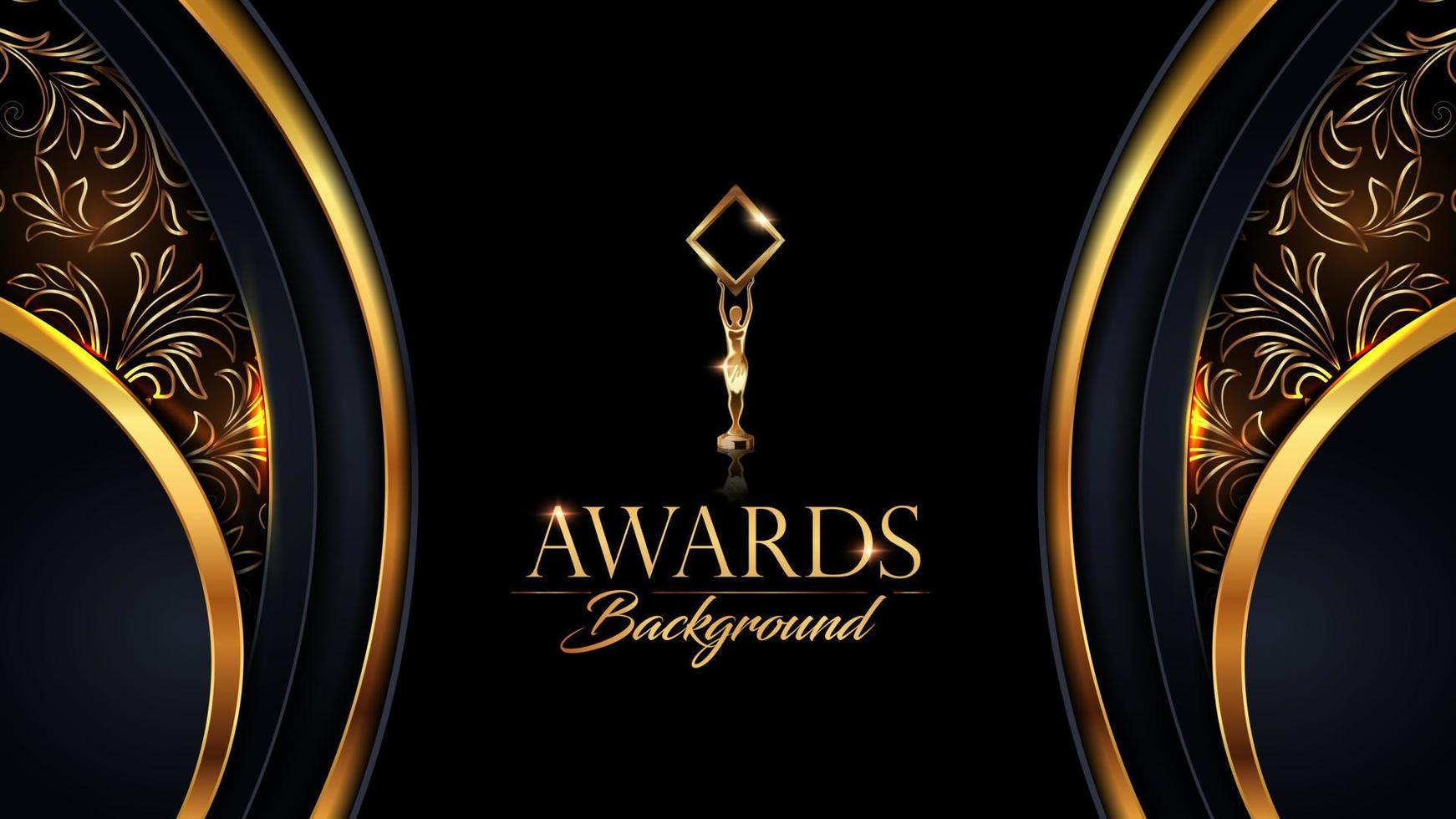 Black and Gold Award Background. Modern Luxury Graphic. Abstract Royal Template Design. Side Curve Dynamic Shape Design Style. Wedding Backdrop Background. vector