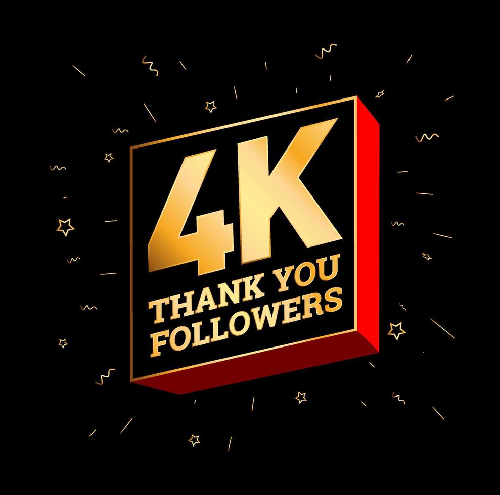 4K thank you followers in golden text. 4000 followers thanks post. vector