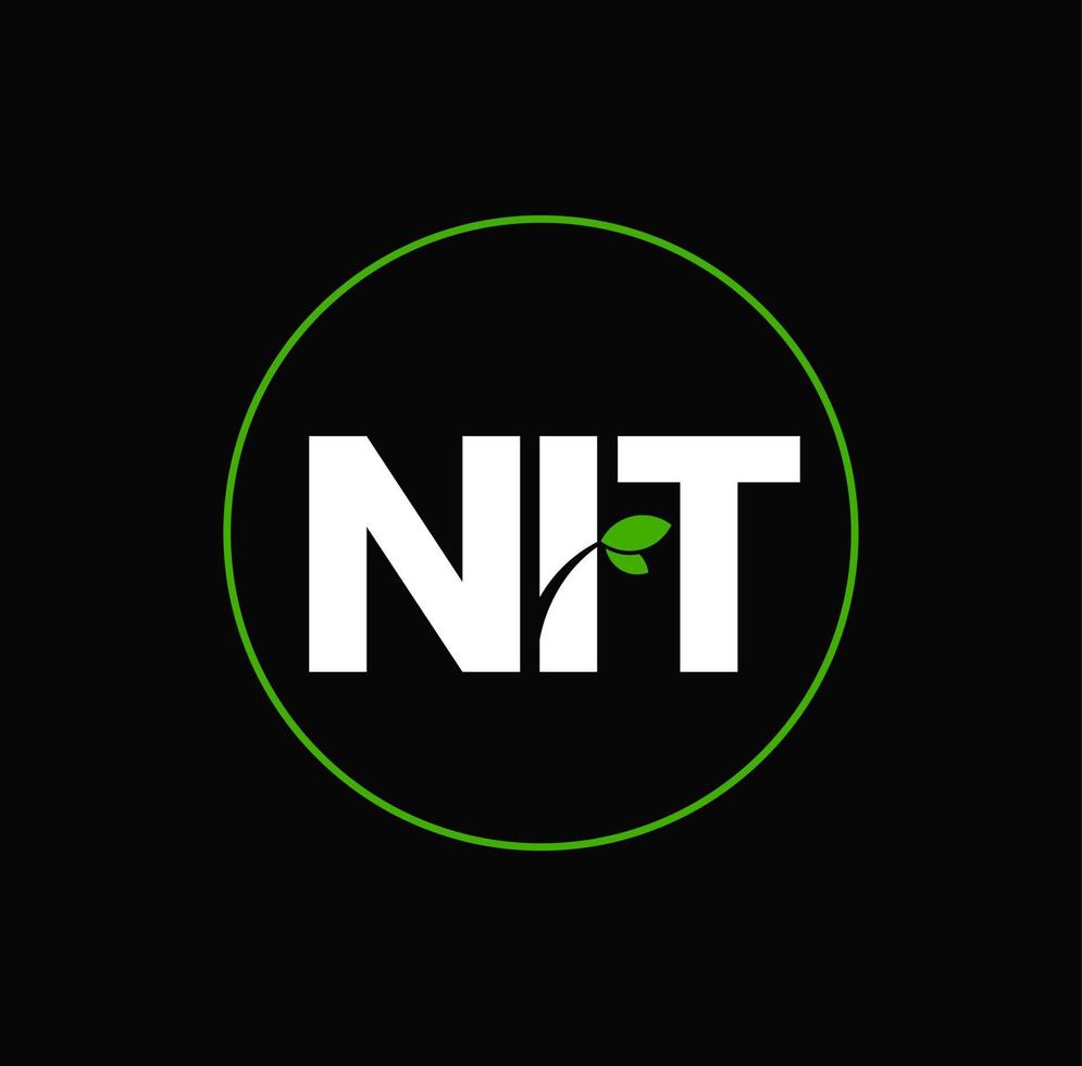 NIT brand logo with green leaf. NIT monogram and green leaf concept. vector