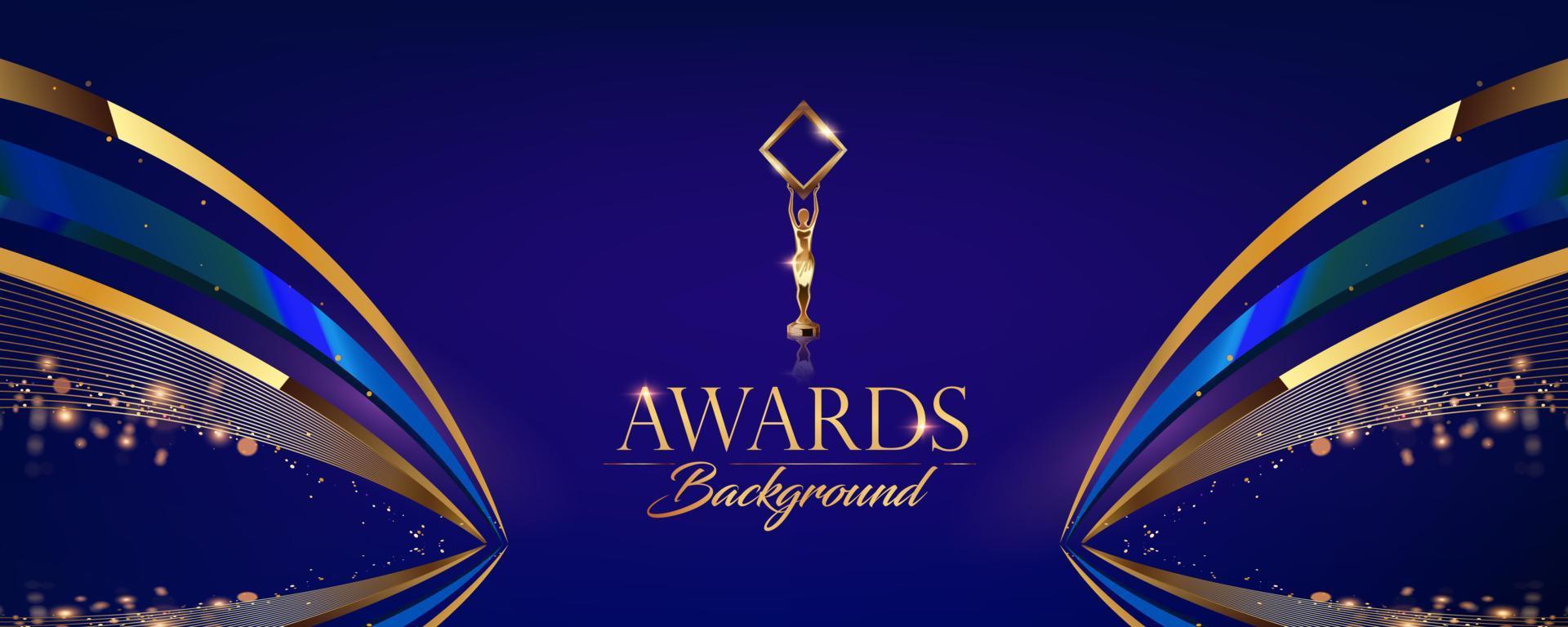 fondo de gráficos de premios de brillo dorado azul. celebracion. entretenimiento luz hollywood bollywood plantilla nominación lujo premium corporativo diseño abstracto plantilla banner trofeo certificado. vector