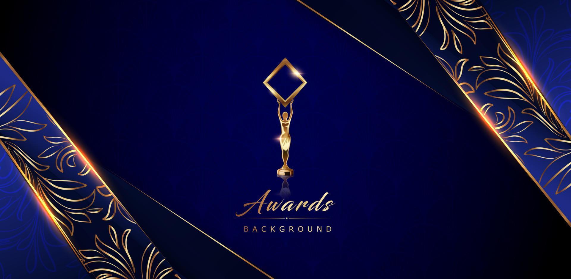 Dark Blue Golden Royal Awards Graphics Background. Side Corner Lines Elegant Shine Modern Blended Template. Luxury Premium Corporate Design Template Banner Certificate Wedding and Marriage Card Design vector