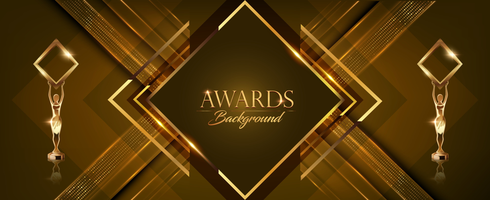 Brown Golden Award Background. Lines Frame Corner. Elegant Shine Modern