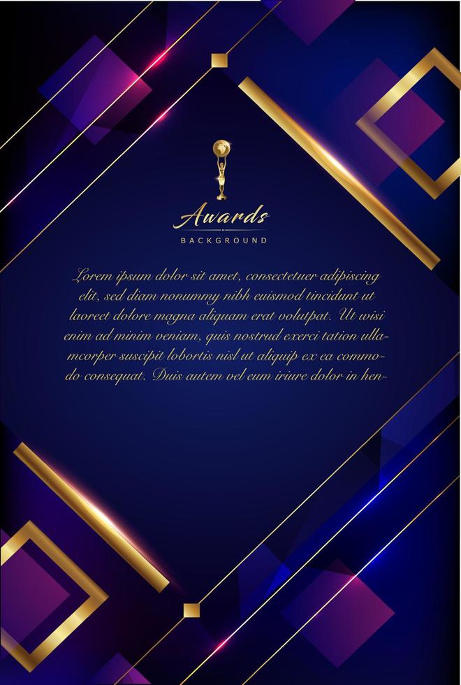 Blue Purple Golden Edge Frame Invitation Card. Square Diamond Royal Awards Graphics Background. A4 Size Elegant Shine Modern Template. Luxury Premium Corporate Template. Abstract Certificate Layout. vector