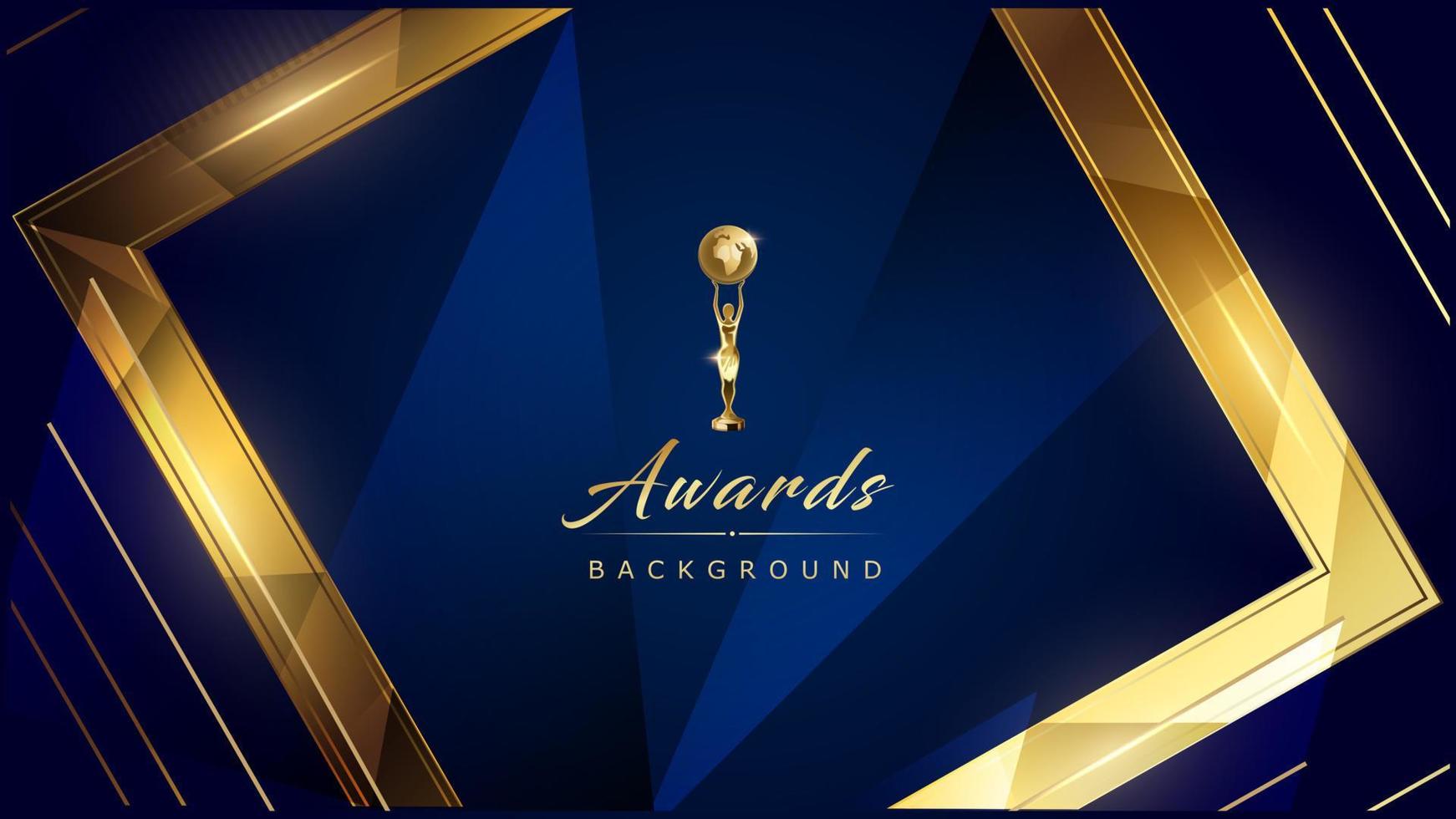 Blue Golden Polygonal Edge Frame Stage Spotlights. Royal Awards Graphics Background. Lights Elegant Shine Modern Template. Luxury Premium Corporate Template. Diamond shape Abstract trophy Certificate vector