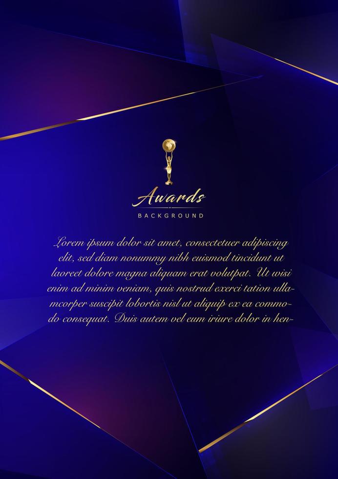 Blue Purple Golden Edge Invitation Card. Luxury Royal Awards Graphics Background. A4 Size Elegant Shine Modern Abstract Template. Premium Corporate Letterhead Template.  Winner Certificate Layout. vector