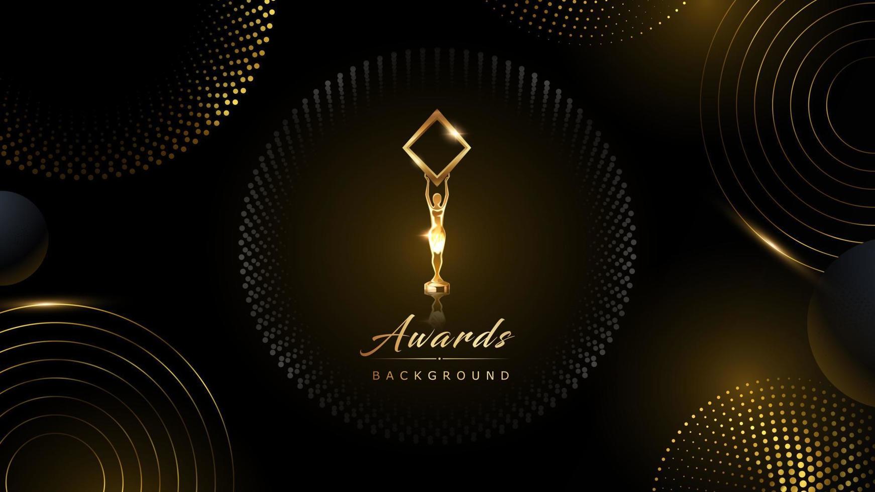 Black Golden Royal Awards Graphics Background. Center Round Circle ring Elegant Shine Modern Template. Luxury Premium Corporate Template. Abstract Dynamic Crystal  Retro Disco Old Vintage Style Design vector