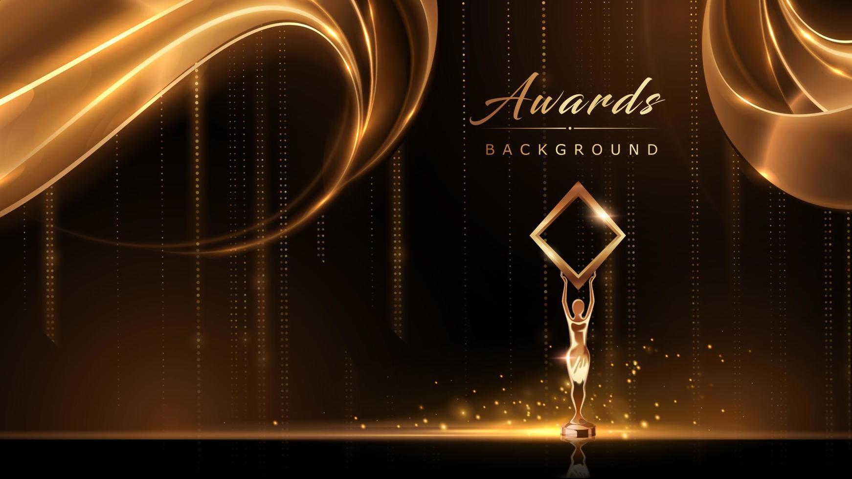 Golden Black Award Background. Waves Luxury Graphics. Stage Motion Visuals. Wedding Entertainment Night. Elegant Luxury Shine Modern Template Certificate. Wave Lines Shining. vector