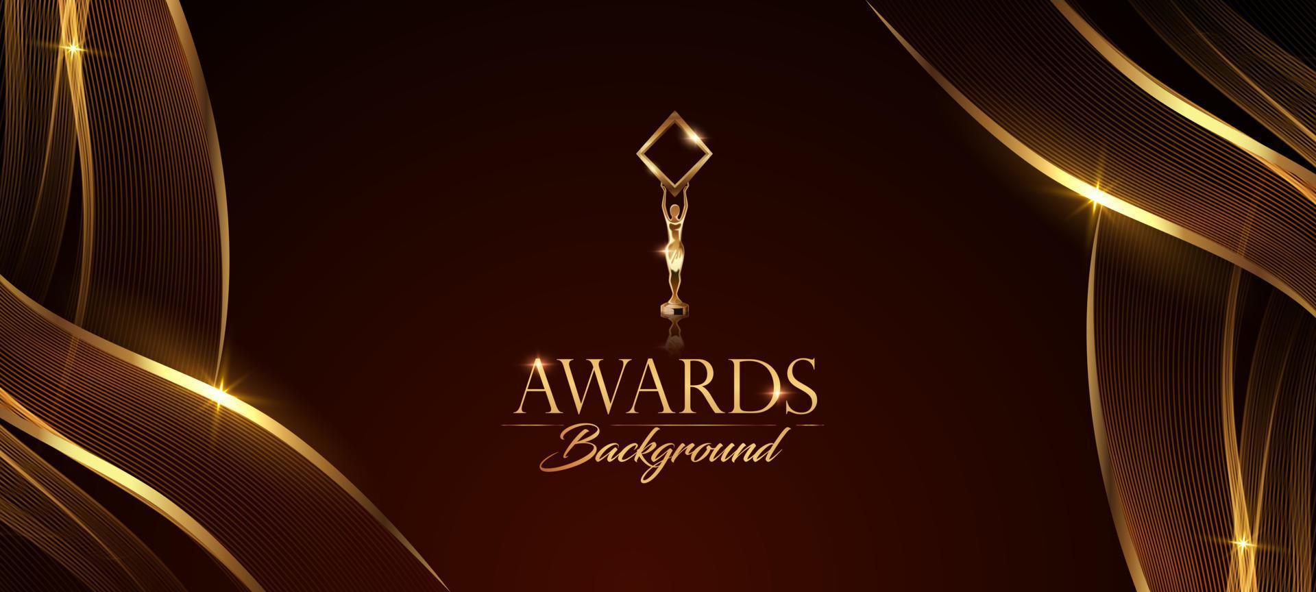 Black Golden Stage Award Background. Side Waves Trophy on Luxury Background. Modern Abstract Design Template. LED Visual Motion Graphics. Wedding Marriage Invitation Poster. vector