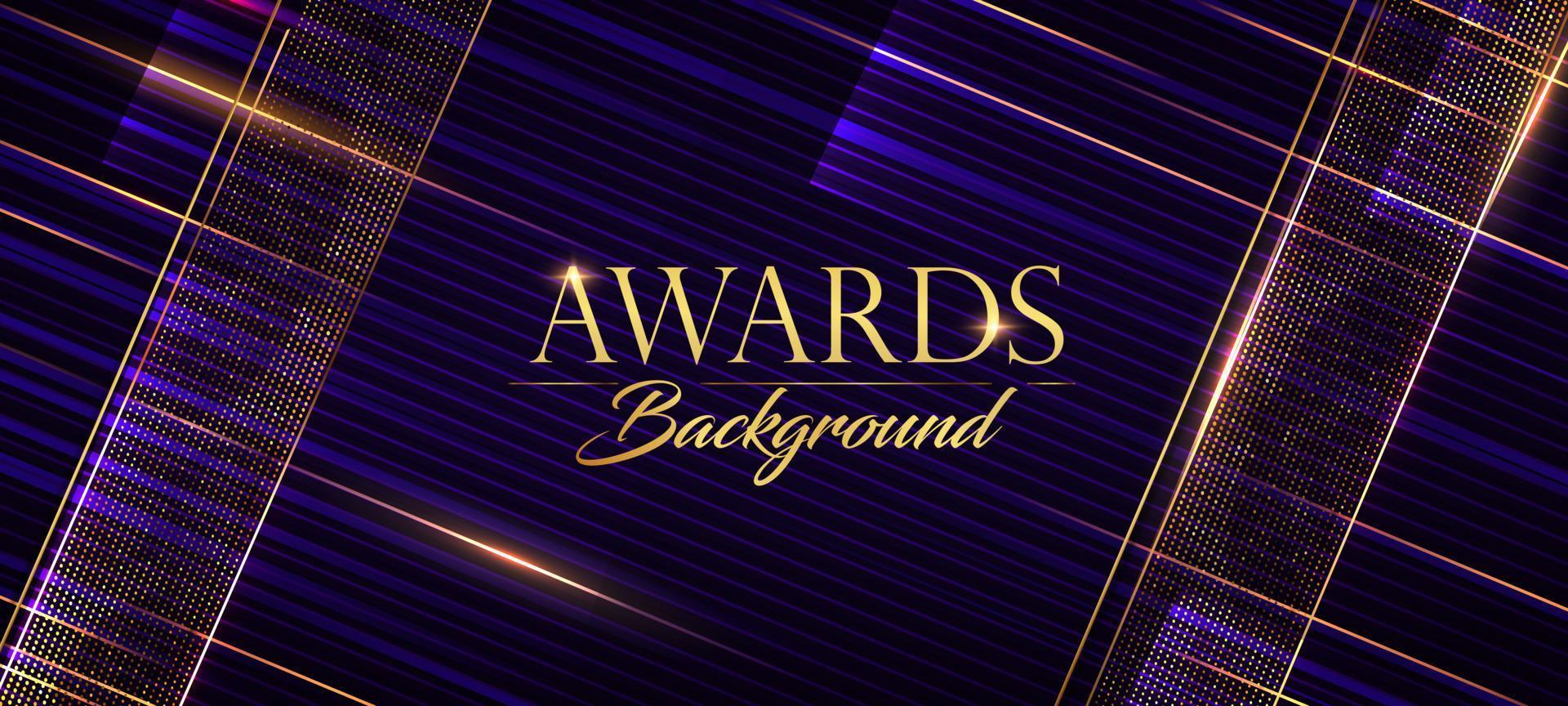 Blue Purple Golden Stage Award Background. Slant Golden Lines Trophy on Luxury Background. Modern Abstract Design Template. LED Visual Motion Graphics. Wedding Marriage Invitation Poster. vector