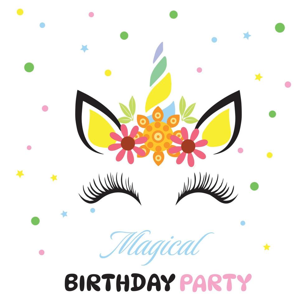 Unicorn birthday invitation, vector illustration