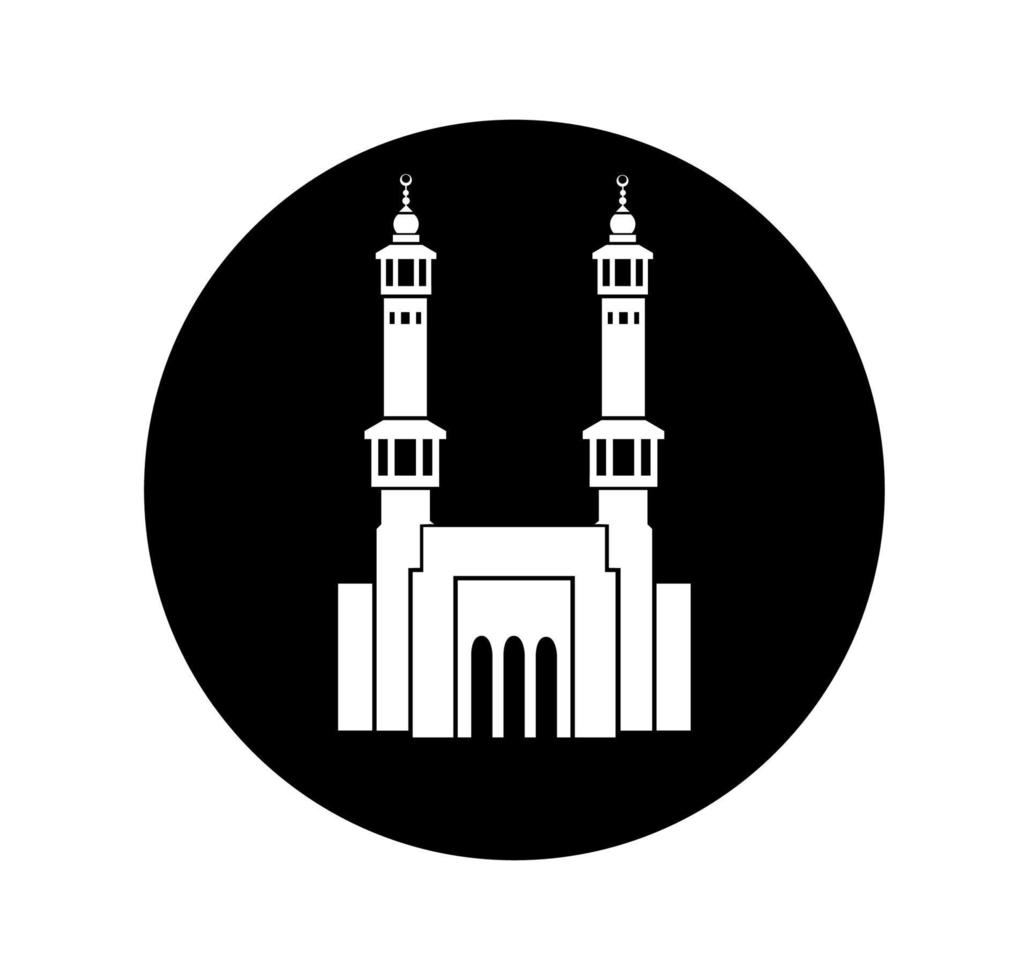 Masjid al Haram front vector icon. Al Haram mosque black and white vector icon.